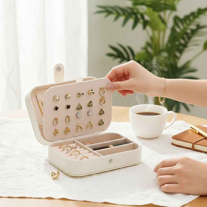 Portable Travel Jewelry Box – Small PU Leather Organizer Case