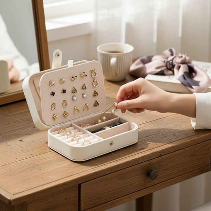 Portable Travel Jewelry Box – Small PU Leather Organizer Case