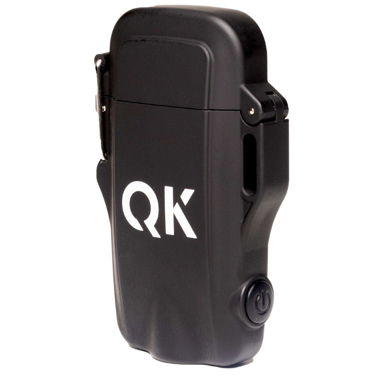 Quake Kits plasma lighter with flashlight, black closed design with RK logo