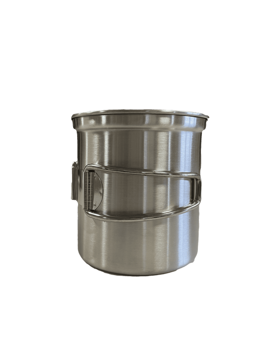 Stainless steel camping pot with lid and foldable side handle clips