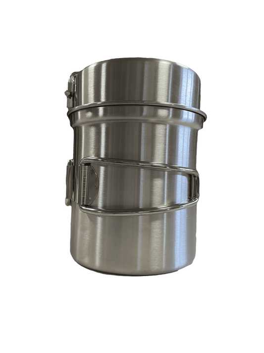 Stainless steel camping pot with lid, stacked style and side handles