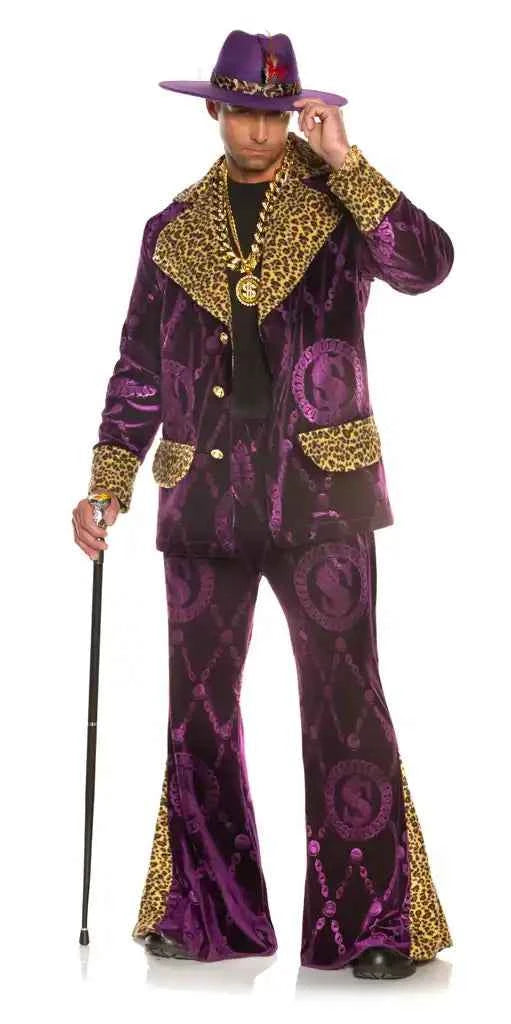 Men's 70s Purple Velvet Disco Costume - Jacket, Pants, and Hat