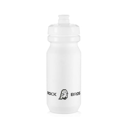 White bike water bottle with black flip-top spout and ROCKBROS logo