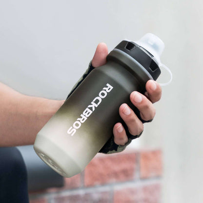 Bike water bottle with soft-touch grip, dark gray with white gradient, ROCKBROS logo
