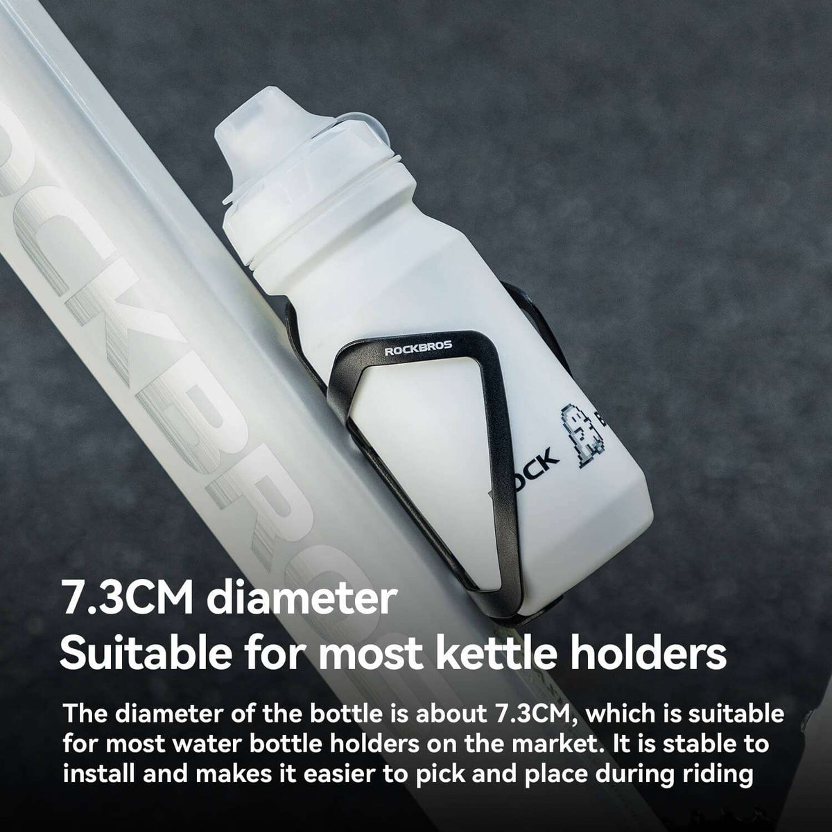 White bike water bottle with soft-touch grip handle strap and flip-top lid