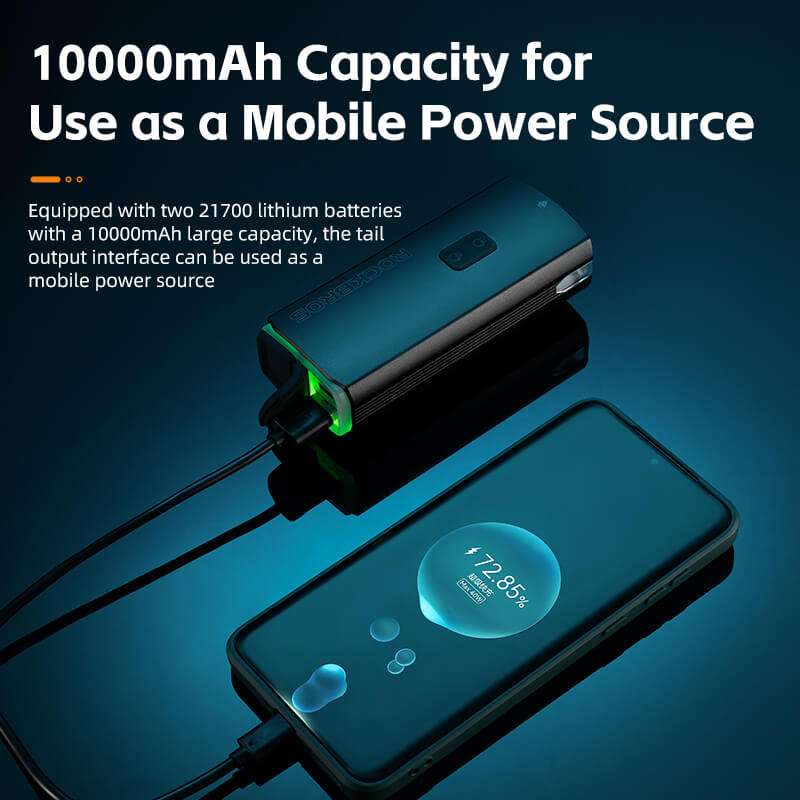 Bicycle headlight used as power source with cable connected to a smartphone