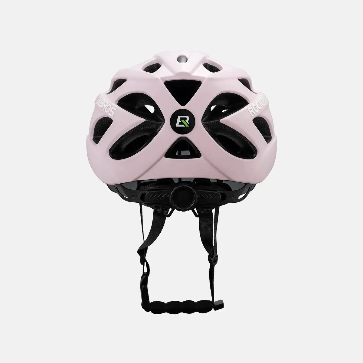 Bicycle helmet with visor, light pink shell with front vent openings