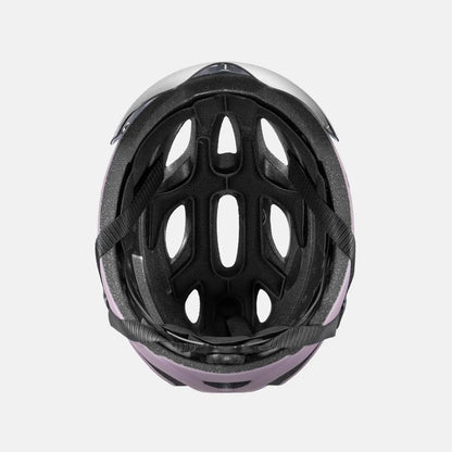 Lilac bike helmet inner padding and vents, interior view