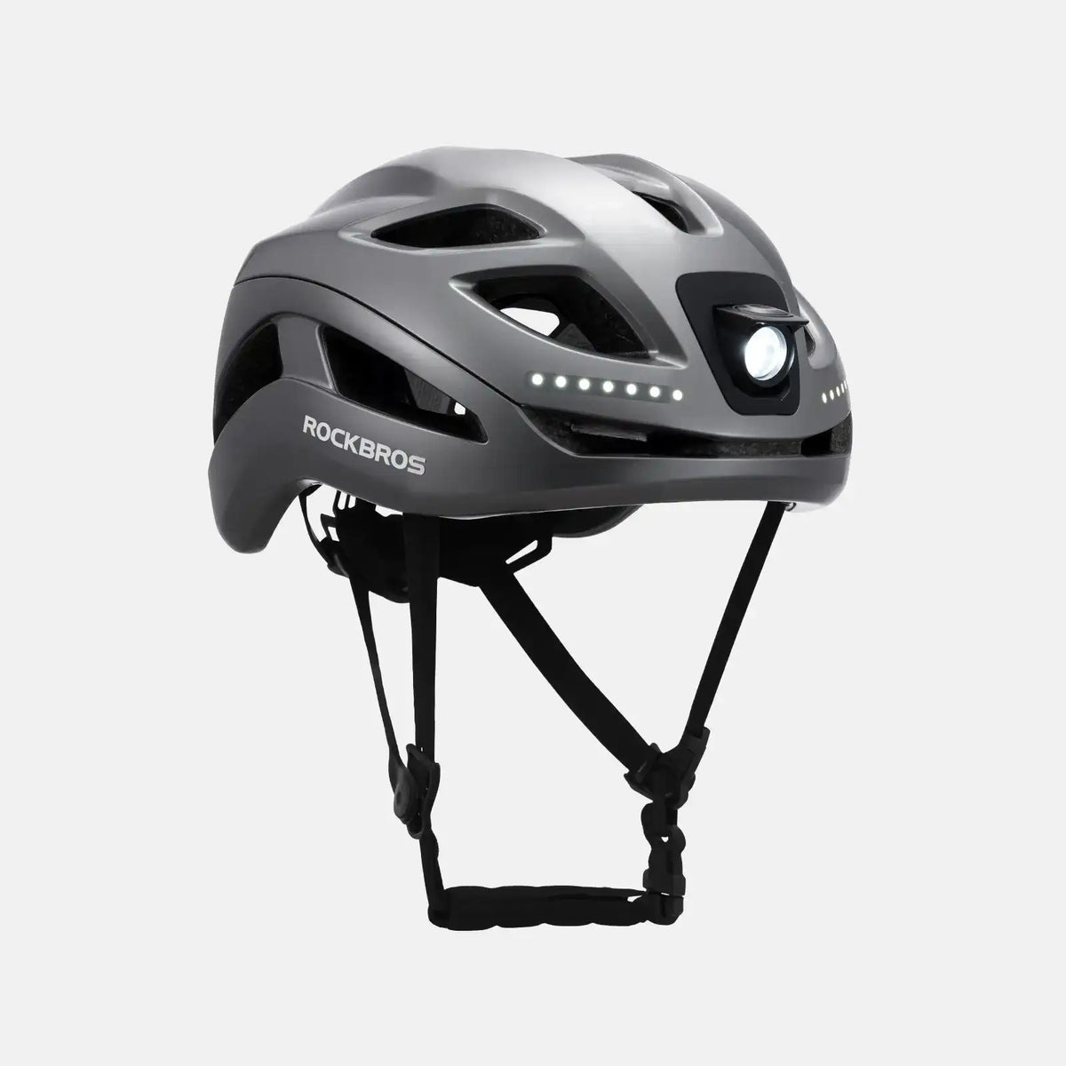 ROCKBROS bike helmet, white top and black accents, with front LED lamp