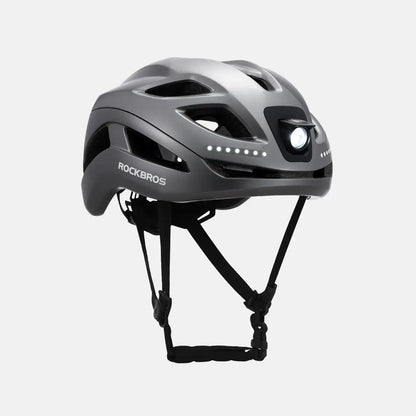 ROCKBROS bike helmet, white top and black accents, with front LED lamp