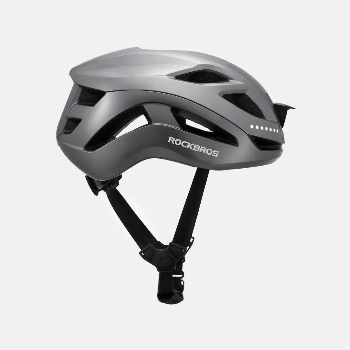 White ROCKBROS bike helmet with visor vents and adjustable chin straps