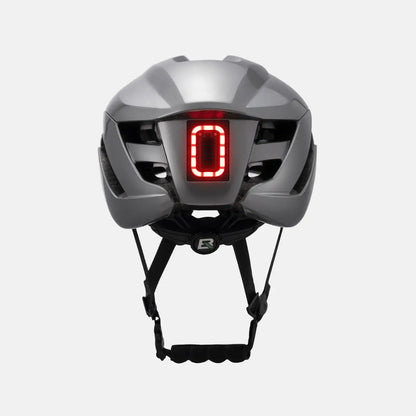 ROCKBROS bike helmet, dark gray, front-facing red LED display