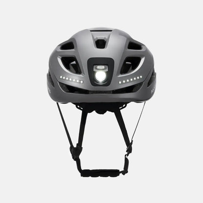 ROCKBROS bike helmet in light gray with front white LED and side light bars