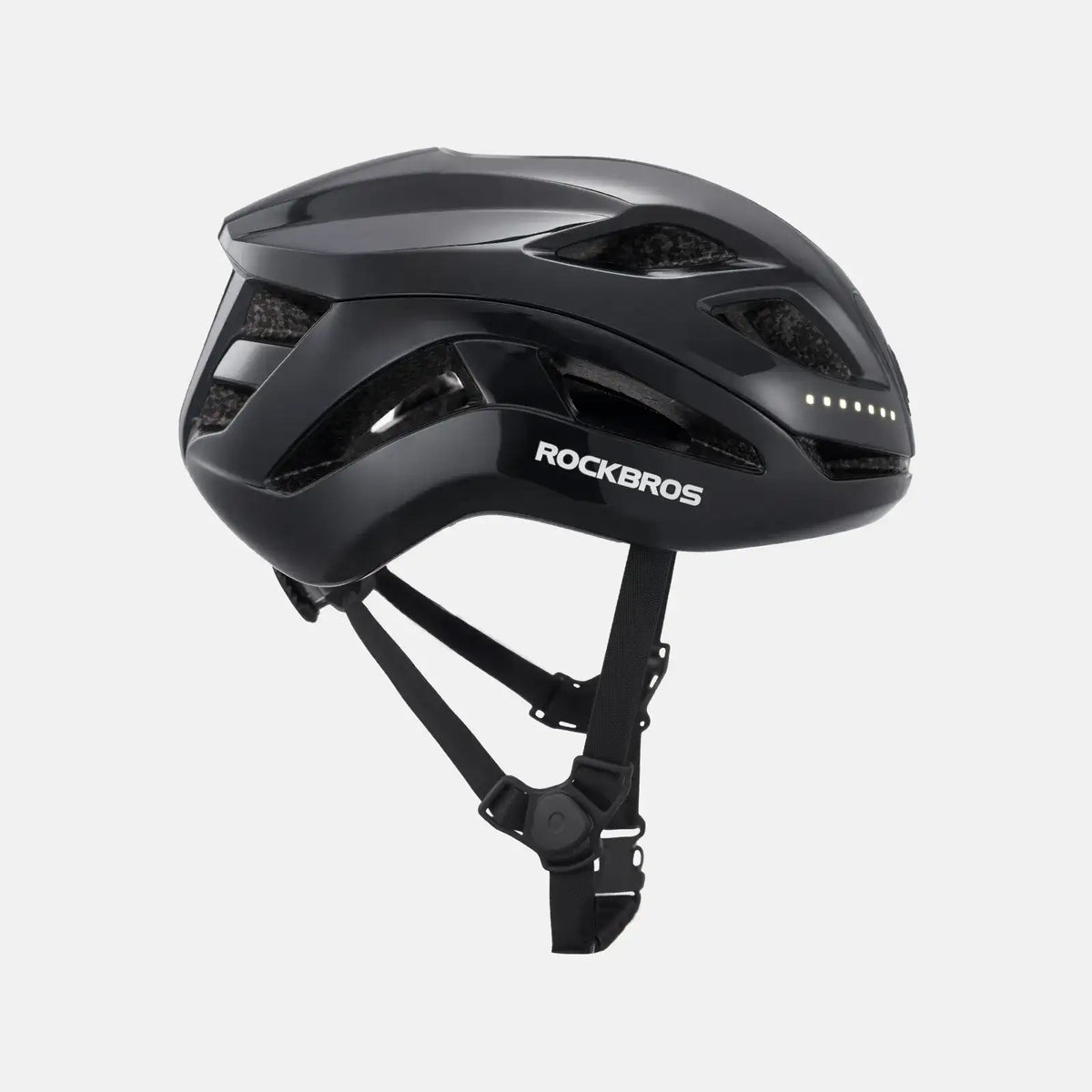 ROCKBROS bike helmet, dark gray with side light strip and chin strap
