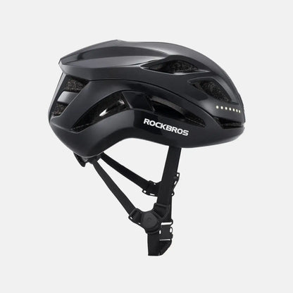 ROCKBROS bike helmet, dark gray with side light strip and chin strap