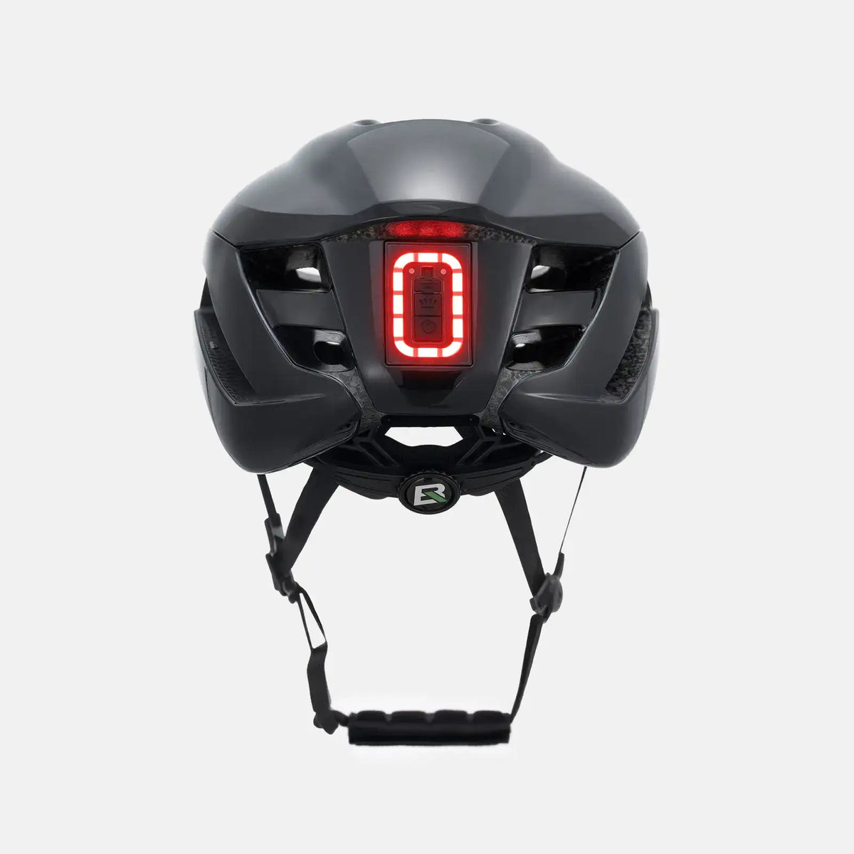 ROCKBROS bike helmet with LED lights, matte black shell with centered red LED display