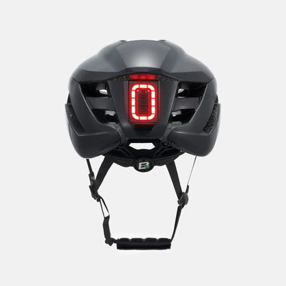 ROCKBROS bike helmet with LED lights, matte black shell with centered red LED display