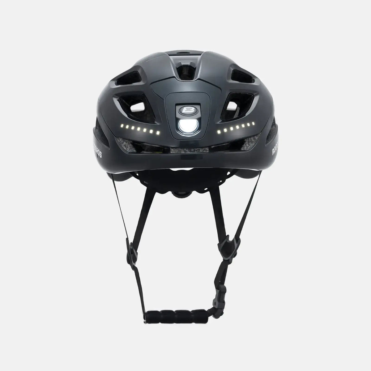 ROCKBROS bike helmet with LED lights, dark helmet with side white light strips and vents