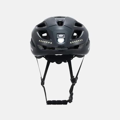 ROCKBROS bike helmet with LED lights, dark helmet with side white light strips and vents