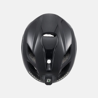 ROCKBROS bike helmet with LED lights, dark glossy shell with front vents and rear badge