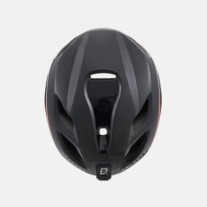Bike helmet, glossy black shell with vented design and LED light panel