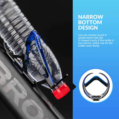 ROCKBROS bike water bottle cage, blue close-up with narrow bottom insert