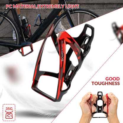 ROCKBROS bike water bottle cage, red frame with black highlights and mounting holes