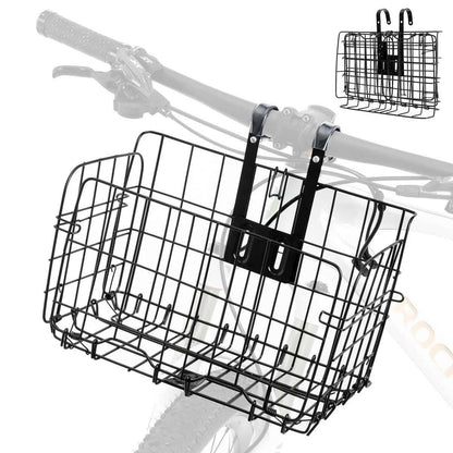 Folding bike basket, black wire mesh with mounting bracket and straps