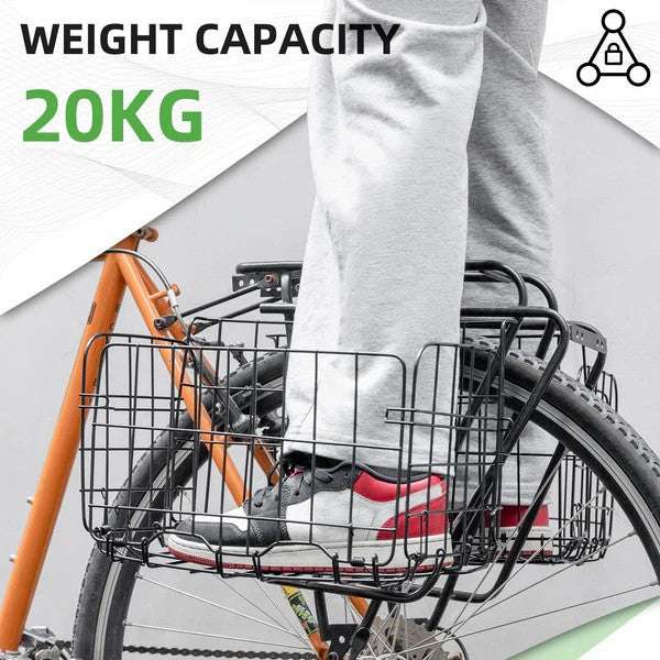 Rear bicycle wire basket with black mesh and sturdy mounting rack