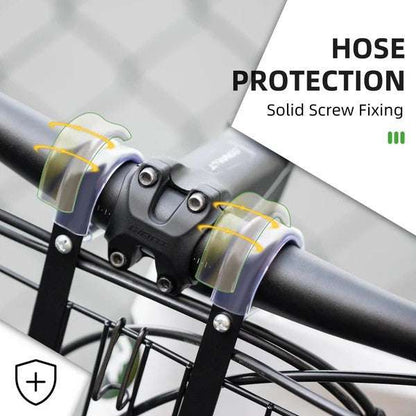 Close-up of folding bike basket mounting clamp on a handlebar bar