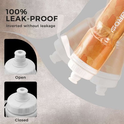 Orange insulated bike water bottle with leak-proof flip cap, open and closed
