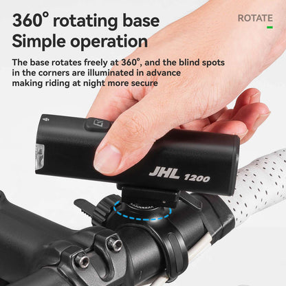 Bike front light with 360° rotating base and handlebar clamp