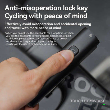 Black bike front light with anti-misoperation lock key housing