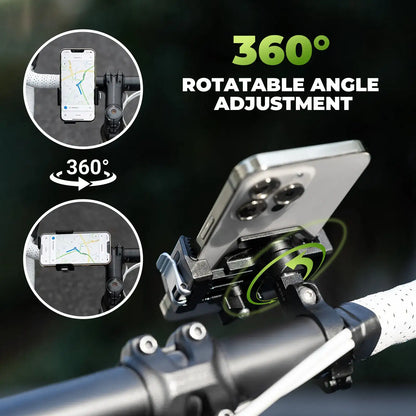 Rotatable bike phone mount clamp with adjustable 360-degree cradle on handlebar