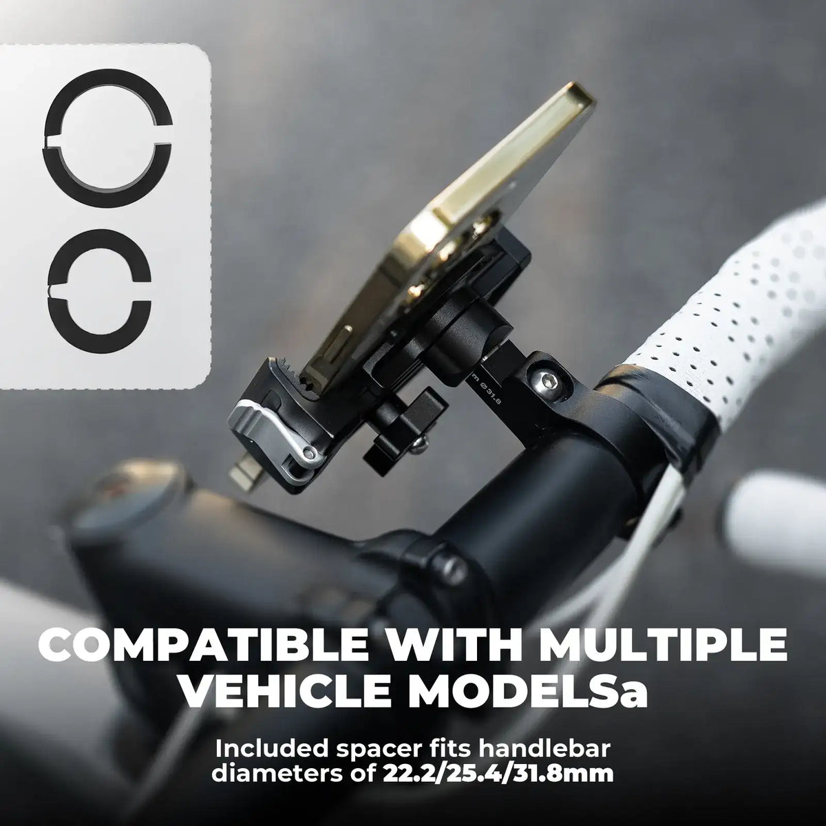 Bike phone mount close-up of adjustable clamp and cradle for secure phone positioning