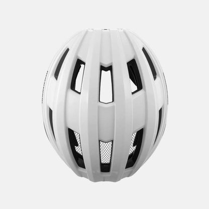 White bicycle helmet with front vents and smooth aerodynamic shell