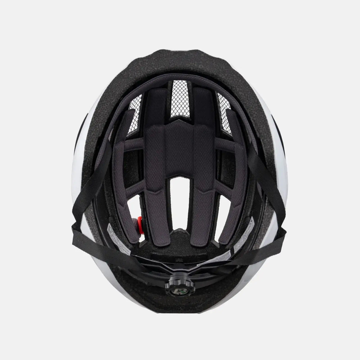 Black bike helmet interior padding with adjustable strap and rear attachment