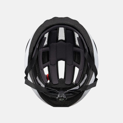 Black bike helmet interior padding with adjustable strap and rear attachment