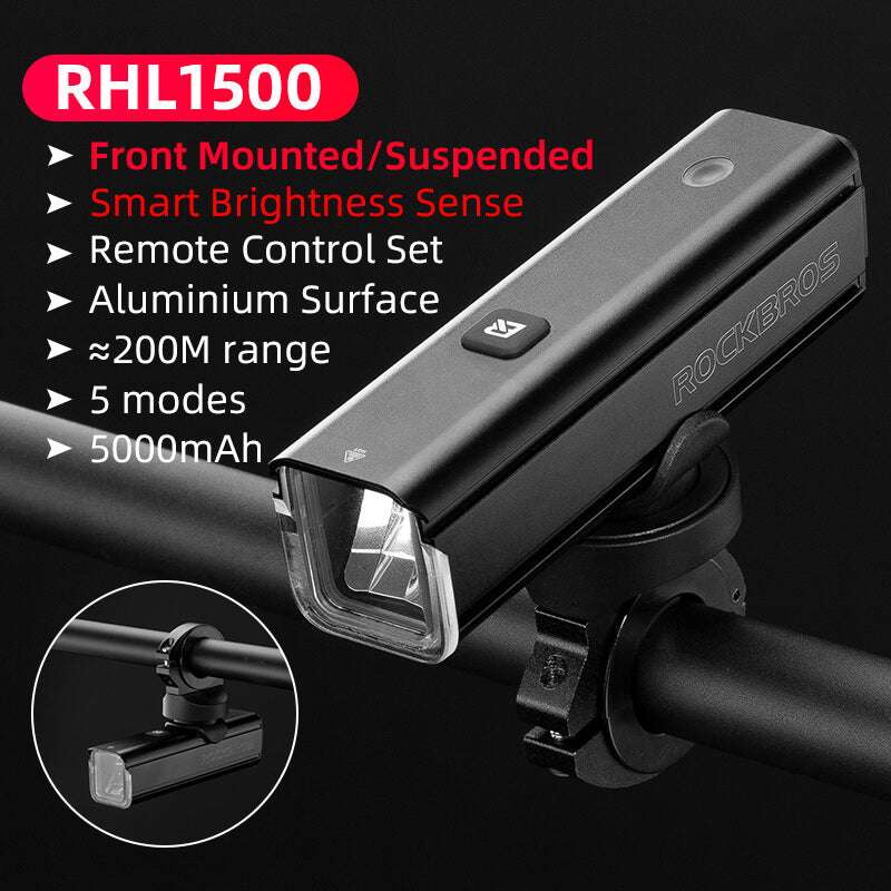 ROCKBROS bike front light on front mount for handlebars, black and gray design