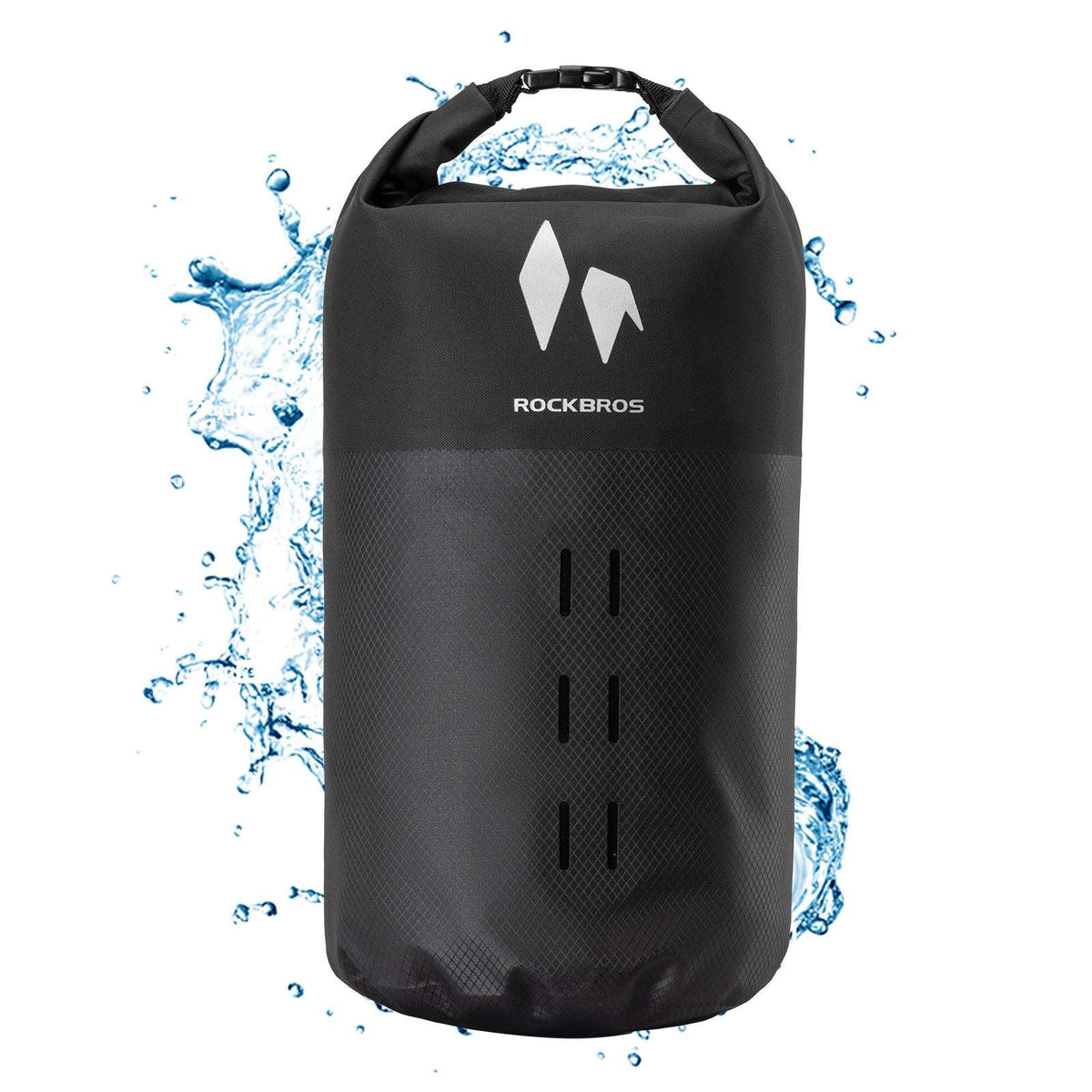 ROCKBROS waterproof front fork rack bag, black roll-top with handle strap and vent