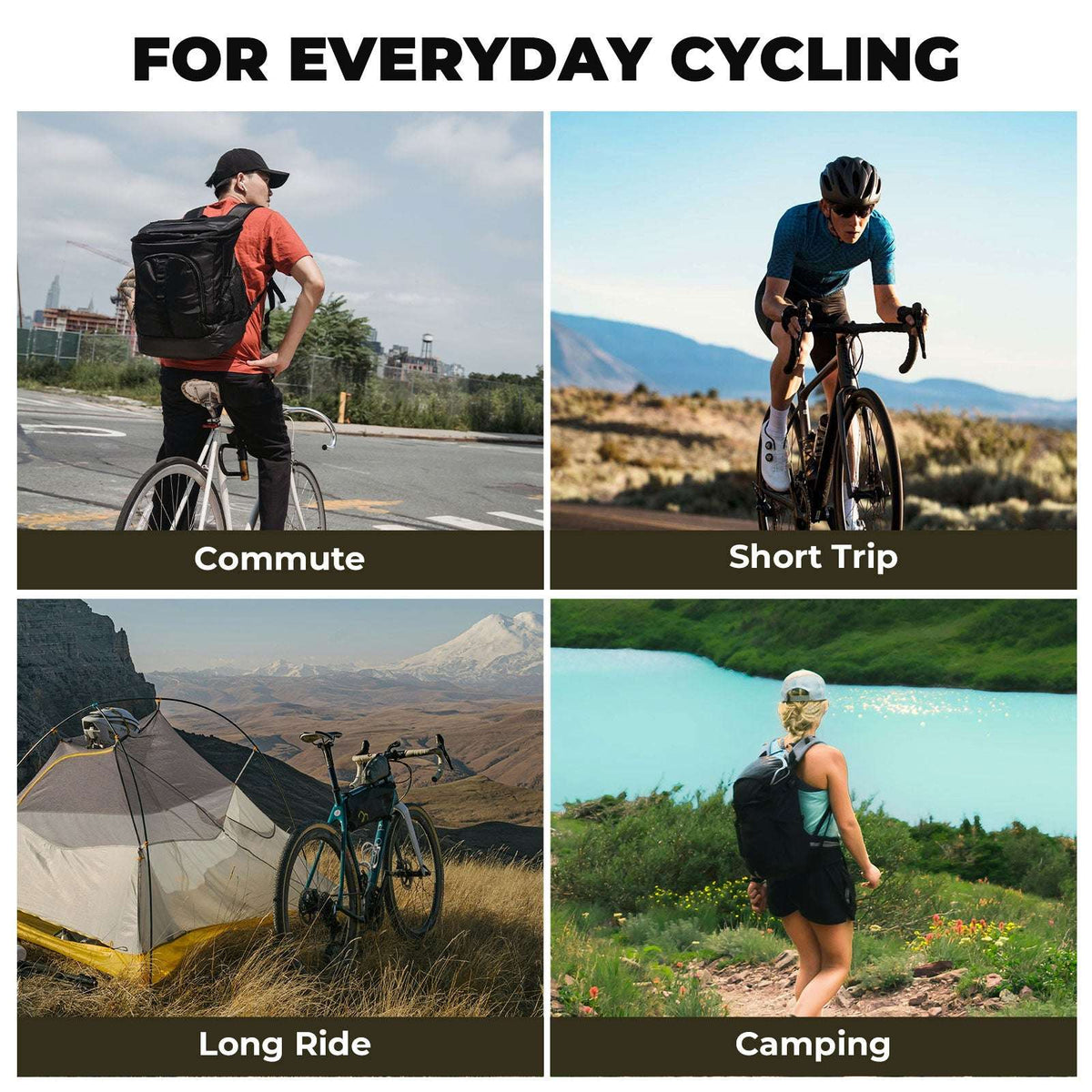 ROCKBROS front fork rack bag shown on a bicycle for daily commute and trips