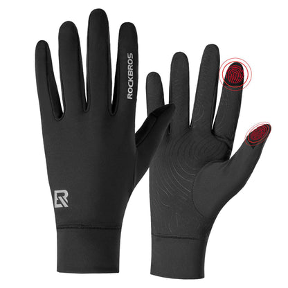 ROCKBROS full-finger winter cycling gloves, black with grippy palm and logo