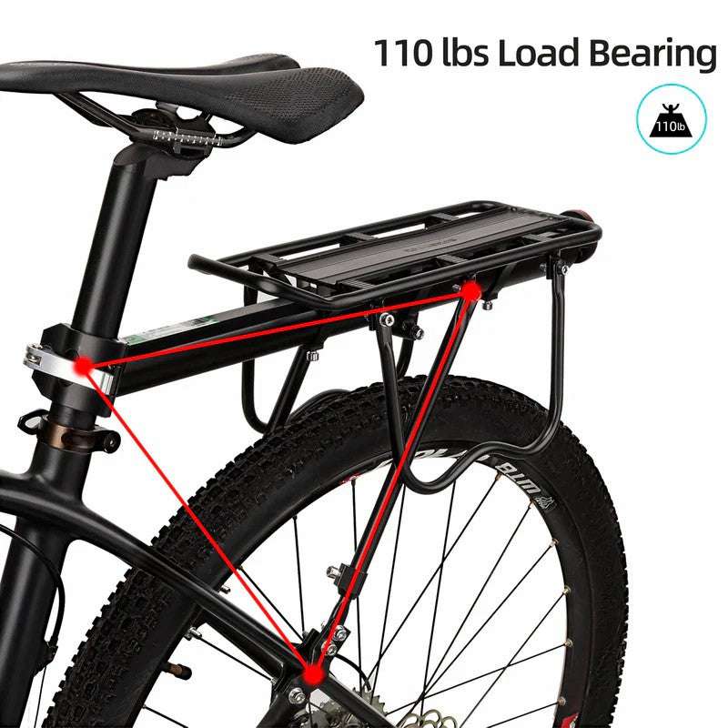 ROCKBROS rear bike rack over rear wheel, black platform with four support bars