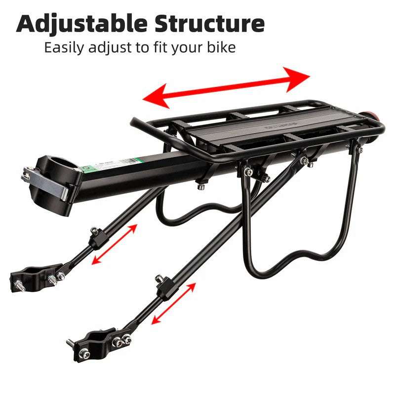 ROCKBROS adjustable rear bike rack with seatpost clamp and curved side stays, black
