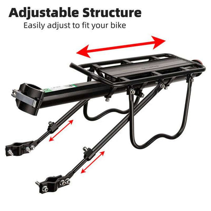ROCKBROS adjustable rear bike rack with seatpost clamp and curved side stays, black