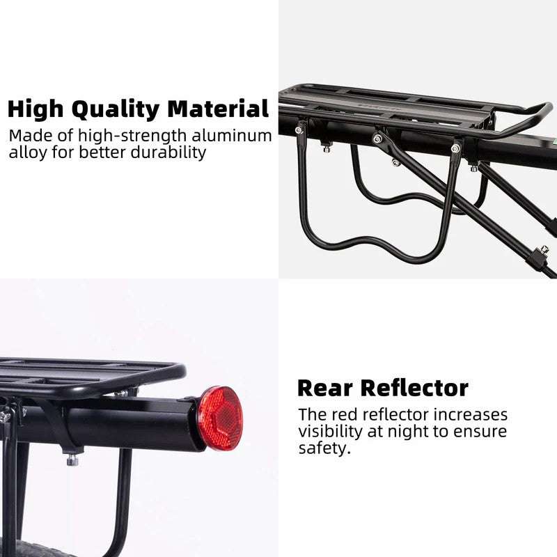 ROCKBROS rear bike rack with red rear reflector, black platform and U-shaped supports