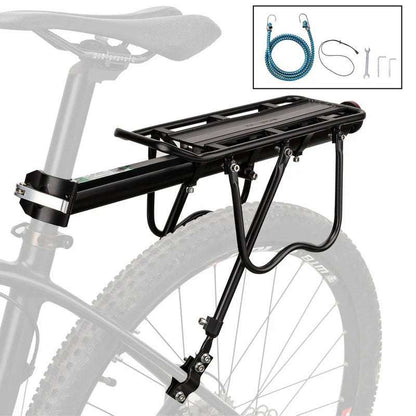 ROCKBROS rear bike rack, black tubular frame and flat cargo platform on seatpost