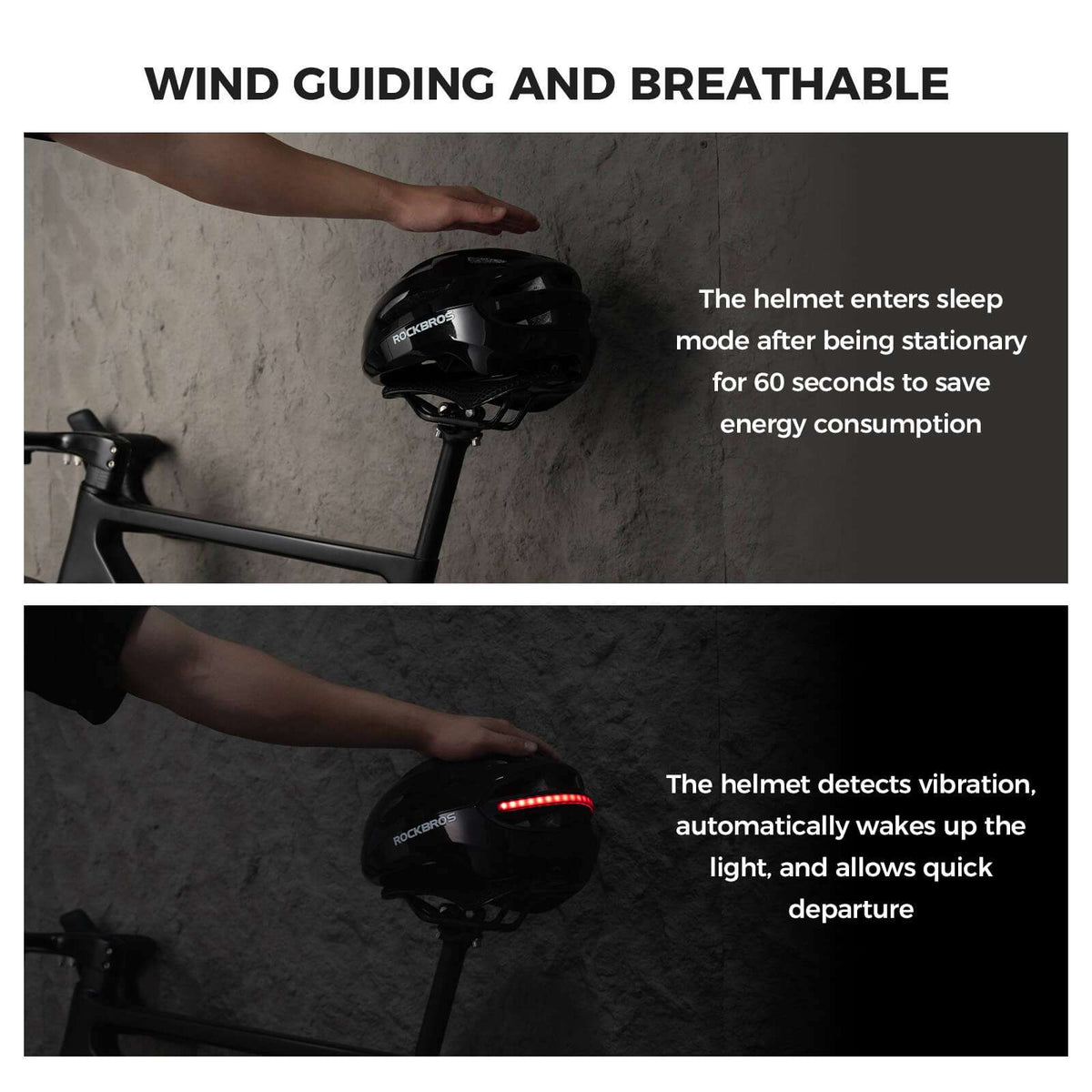 Black smart bike helmet with LED light strip and remote turn-signal feature