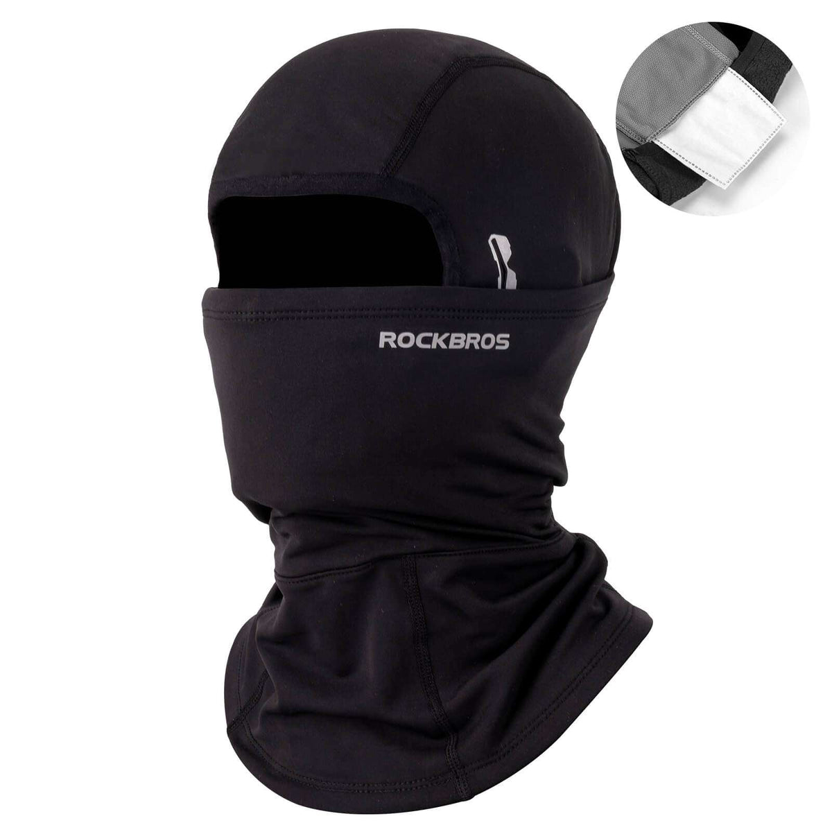 Black thermal ski balaclava with glasses opening and ROCKBROS logo
