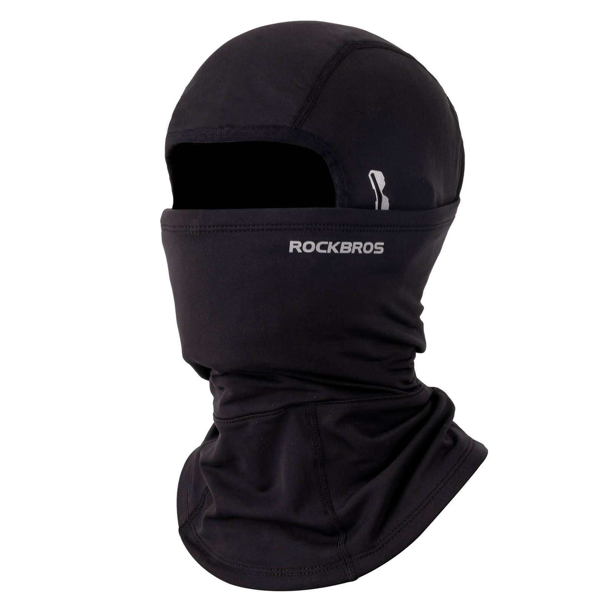 Black ski balaclava with face coverage and glasses slot, ROCKBROS band